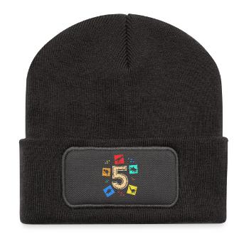 5 Years Boy Girl Dinosaur 5th Birthday - Recycled Patch Beanie - dark grey - Front