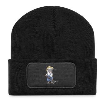 Schaf Landwirt Harke Bauernhof - Recycelte Patch Beanie - Schwarz - Vorne