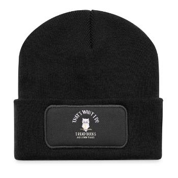 I Read Books Owl Night Owl Books Bookworm - Recycled Patch Beanie - black - Front
