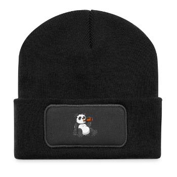 Panda Flasche Bier - Recycelte Patch Beanie - Schwarz - Vorne