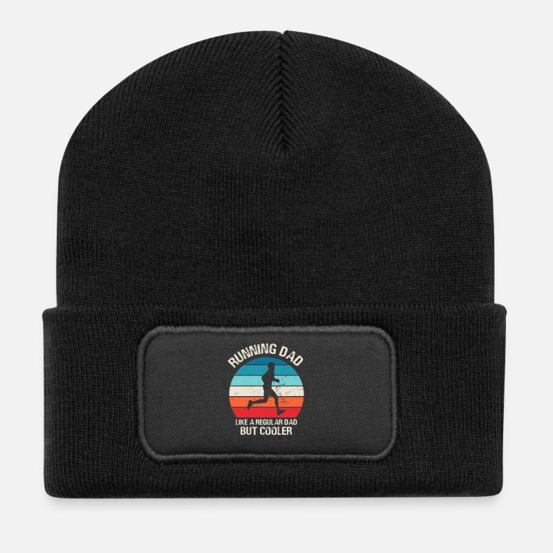 Running Dad Funny Marathon Runner Vintage - Recycelte Patch Beanie - Schwarz