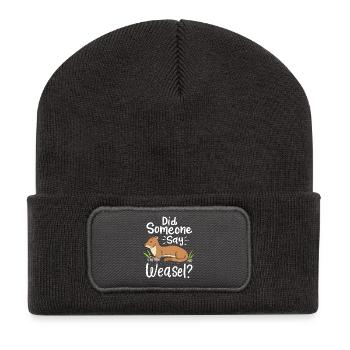 Wiesel saying: Did someone say weasel? - Recycled Patch Beanie - dark grey - Front