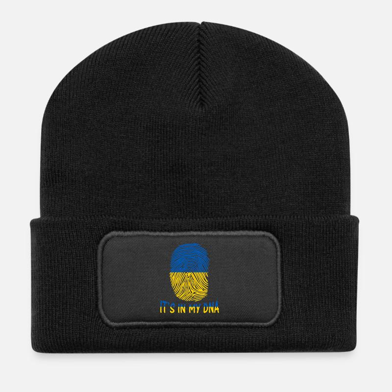 Flagge der Ukraine ist es in meiner DNA-Geschenk-Idee - Recycelte Patch Beanie - Schwarz