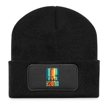 Vintage 2010 10 Geburtstag Retro Jahrgang Geschenk - Recycelte Patch Beanie - Schwarz - Vorne