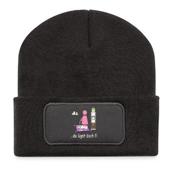 Lustiges Badezimmer Bild - Recycelte Patch Beanie - Dunkelgrau - Vorne