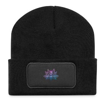Lotusblume Meditation Yoga Gradient pink blau - Recycelte Patch Beanie - Schwarz - Vorne