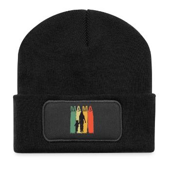 Mom Silhouette in Retro Colors Design Mother's Day - Recycled Patch Beanie - black - Front