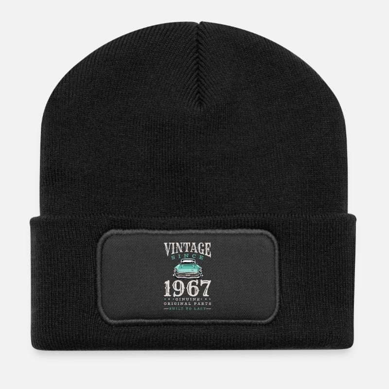 Vintage 1967 67 Geburtstag Retro Jahrgang Geschenk - Recycelte Patch Beanie - Schwarz