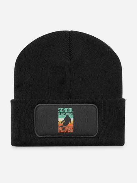 Skifahren Skifahrer Vintage - Recycelte Patch Beanie - Schwarz