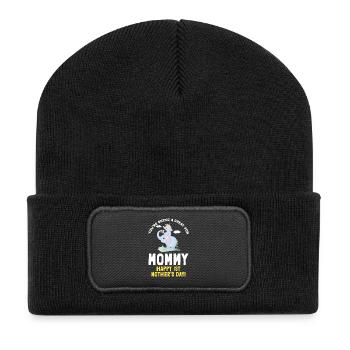 Mother's Day Mother Mummy First Elephant Gift - Recycled Patch Beanie - black - Front