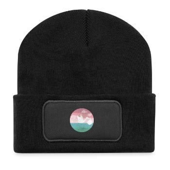 Baby Geburt Schwangerschaft Storch - Recycelte Patch Beanie - Schwarz - Vorne