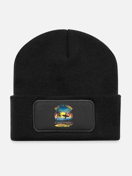 Design de plage de surf californien - Beanie recyclé à patch - noir