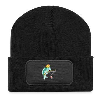 Fish Angler Fishing Rod Fishing - Recycled Patch Beanie - black - Front