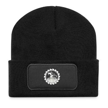 Chainsaw in the Forest Badge - Recycled Patch Beanie - black - Front