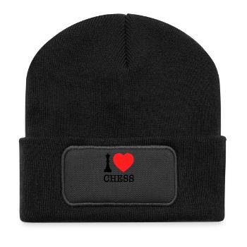 Schach I Love Chess Schwarze Dame Ich Liebe Schach - Recycelte Patch Beanie - Schwarz - Vorne