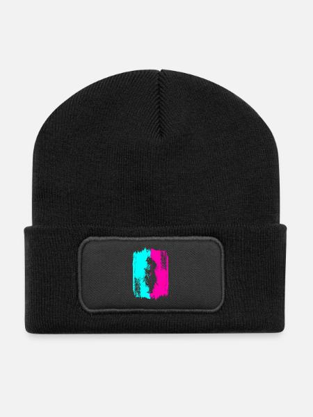 Samurai Krieger Japan Türkis Pink Kunst Manga - Recycelte Patch Beanie - Schwarz