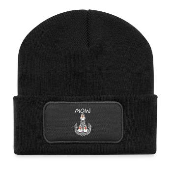 Anker Möwe Seemöwe Moin Nordsee Ostsee Urlaub - Recycelte Patch Beanie - Schwarz - Vorne