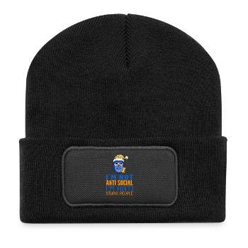 Owl Lazy - Recycled Patch Beanie - black - Front