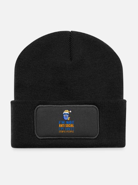 Eule Faul - Recycelte Patch Beanie - Schwarz