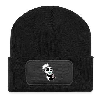 Kochender Baby Panda - Recycelte Patch Beanie - Schwarz - Vorne