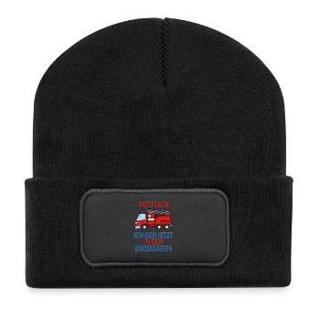 Kindergarten Feuerwehr Geschenk - Recycelte Patch Beanie - Schwarz - Vorne