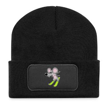 Maus Skifahrer Ski - Recycelte Patch Beanie - Schwarz - Vorne