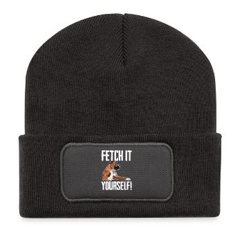 Boxerhund Holen Sie es sich selbst - Recycelte Patch Beanie - Dunkelgrau - Vorne