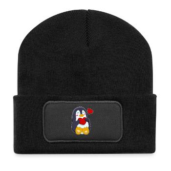 Pinguin Herz - Recycelte Patch Beanie - Schwarz - Vorne