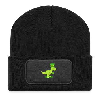 St. Patrick's Day Dinosaurier Irisch - Recycelte Patch Beanie - Schwarz - Vorne