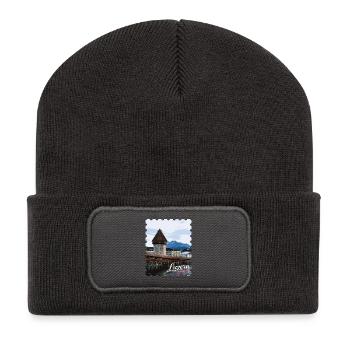 Panorama du pont de la chapelle de Lucerne - Beanie recyclé à patch - charbon - Devant