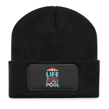 Pool Schwimmen Sommer - Recycelte Patch Beanie - Schwarz - Vorne