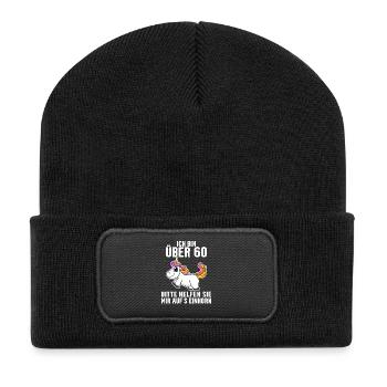 60. Geburtstag Frau 60 Jahre Einhorn - Recycelte Patch Beanie - Schwarz - Vorne