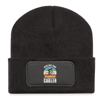 Fahrradfahrender Vater - Recycelte Patch Beanie - Dunkelgrau - Vorne