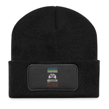 Einschulung Level Schule Schulanfang Geschenk - Recycelte Patch Beanie - Schwarz - Vorne