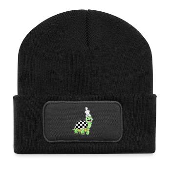 Schildkröte Schachfigur Schach Brettspiel - Recycelte Patch Beanie - Schwarz - Vorne