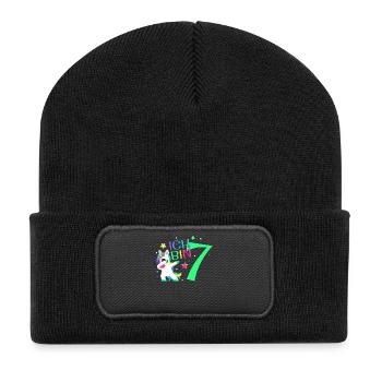 Ich Bin 7 Jahre Einhorn 7. Geburtstag Geschenk - Recycelte Patch Beanie - Schwarz - Vorne