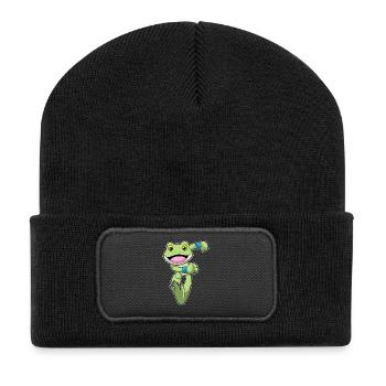 Frosch Jogger Joggen Sport - Recycelte Patch Beanie - Schwarz - Vorne