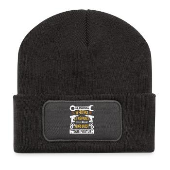 Si Papou ne peut pas le réparer on est tous foutus - Beanie recyclé à patch - charbon - Devant