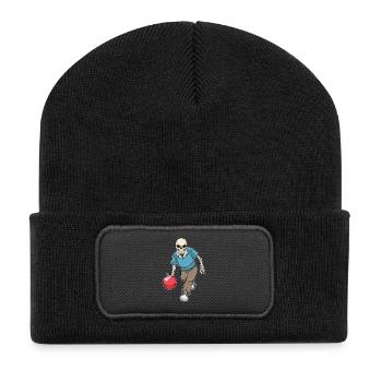 Skelett Bowling Bowlingkugel - Recycelte Patch Beanie - Schwarz - Vorne