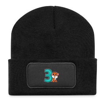 3 Jahre alt - 3. Geburtstag - Kindergeburtstag - Recycelte Patch Beanie - Schwarz - Vorne