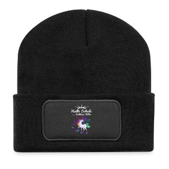 Einhorn Einschulung - Recycelte Patch Beanie - Schwarz - Vorne