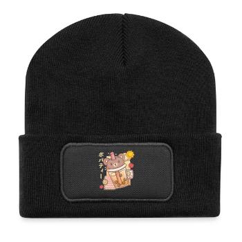 Bear Boba Tea Bubble Tea Anime Kawaii - Recycelte Patch Beanie - Schwarz - Vorne
