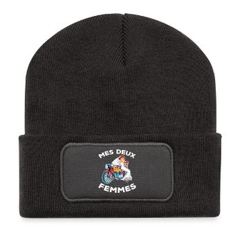 Mes deux femmes Humour moto Motard Cadeau Mariage - Beanie recyclé à patch - charbon - Devant