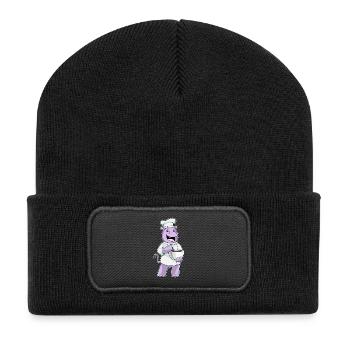Nilpferd Koch Schüssel Kochen - Recycelte Patch Beanie - Schwarz - Vorne
