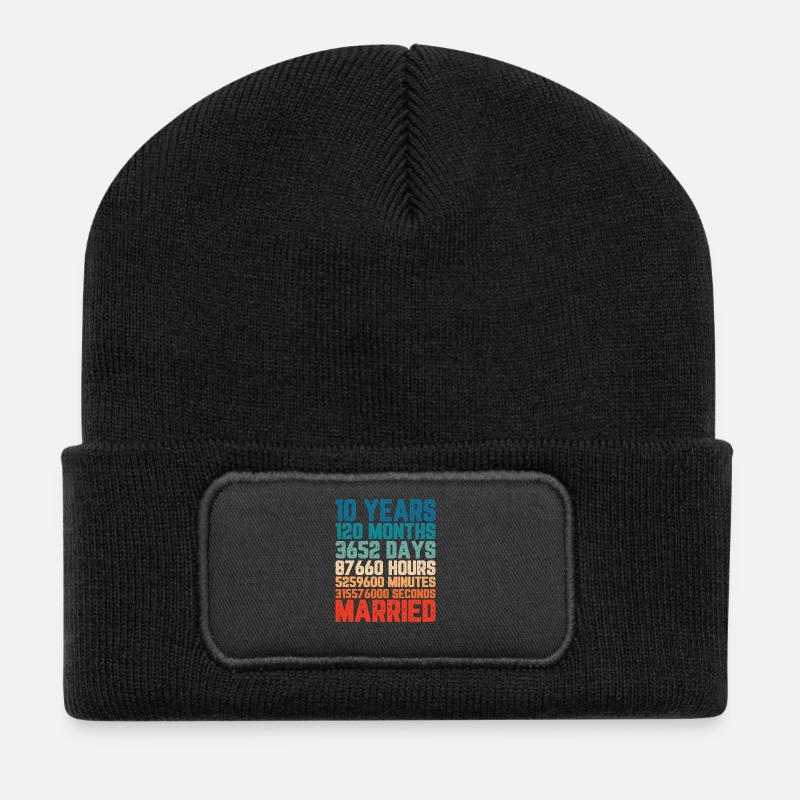 10 ans marié Mariage Mariage Dire Cadeau - Beanie recyclé à patch - noir