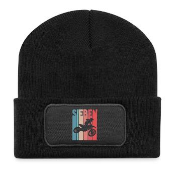 Motocross 7 Jahre Kindergeburtstag 7. Geburtstag - Recycelte Patch Beanie - Schwarz - Vorne