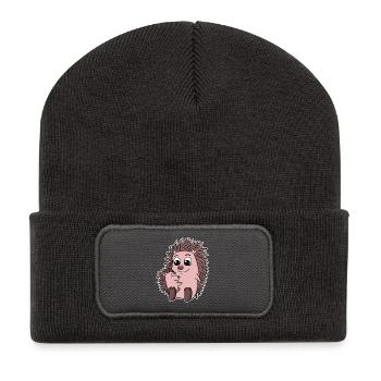 Famille hérisson - Hérisson avec bébé - Motif hérisson - Beanie recyclé à patch - charbon - Devant