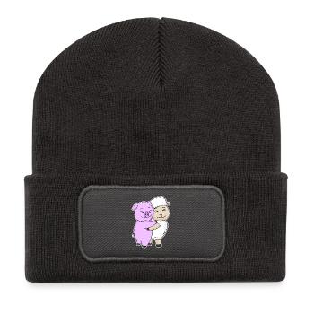 Pig and sheep cuddle cute animals - Recycled Patch Beanie - dark grey - Front