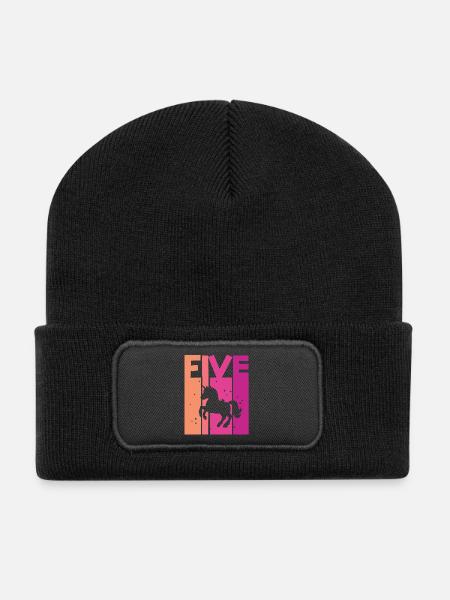 Einhorn 5. Geburtstag Mädchen 5 Jahre - Recycelte Patch Beanie - Schwarz