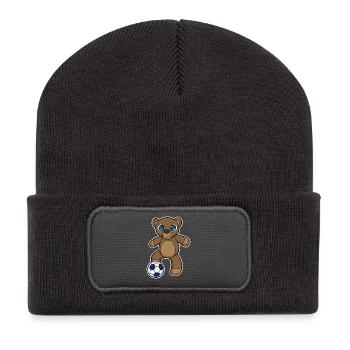 Bär Fußballspieler Fußball - Recycelte Patch Beanie - Dunkelgrau - Vorne